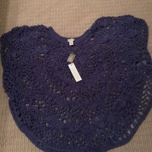Crochet denim blue shirt sleeve sweater